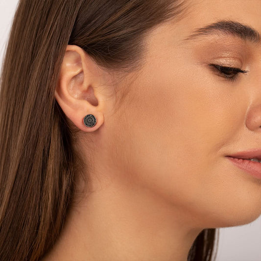 Black Rose Circle Stud Earrings - ShopLorca