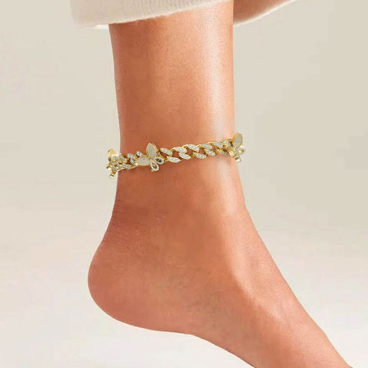 Sparkling Butterflies Cuban Anklet - ShopLorca