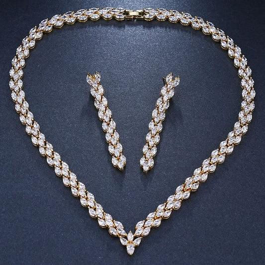 Vibrant Zircon Leaf Jewelry Set - ShopLorca